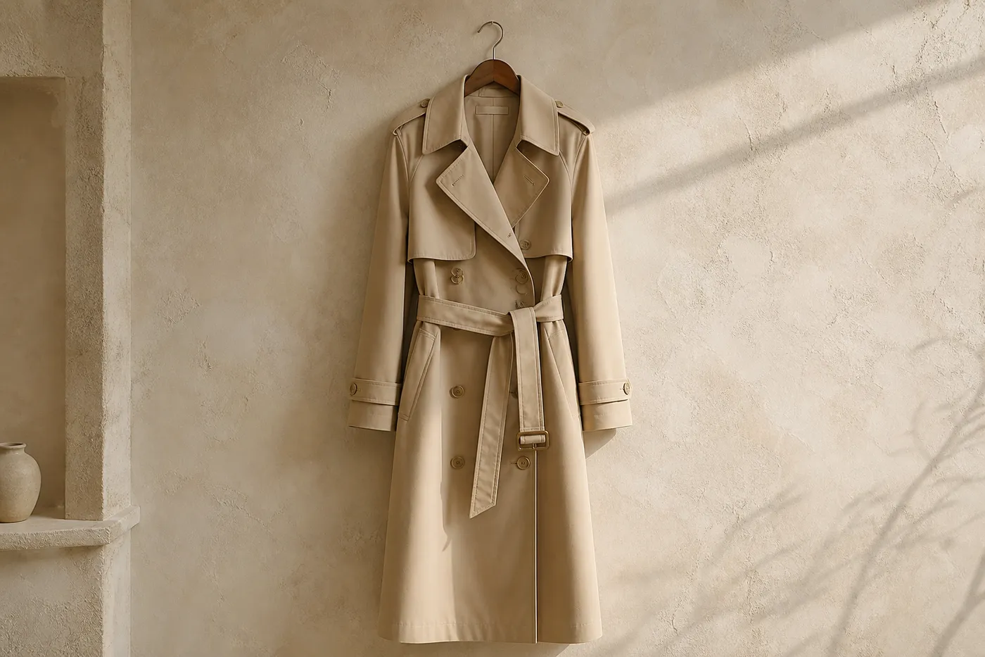 Collection Long Cotton Trench in Mastic No.20